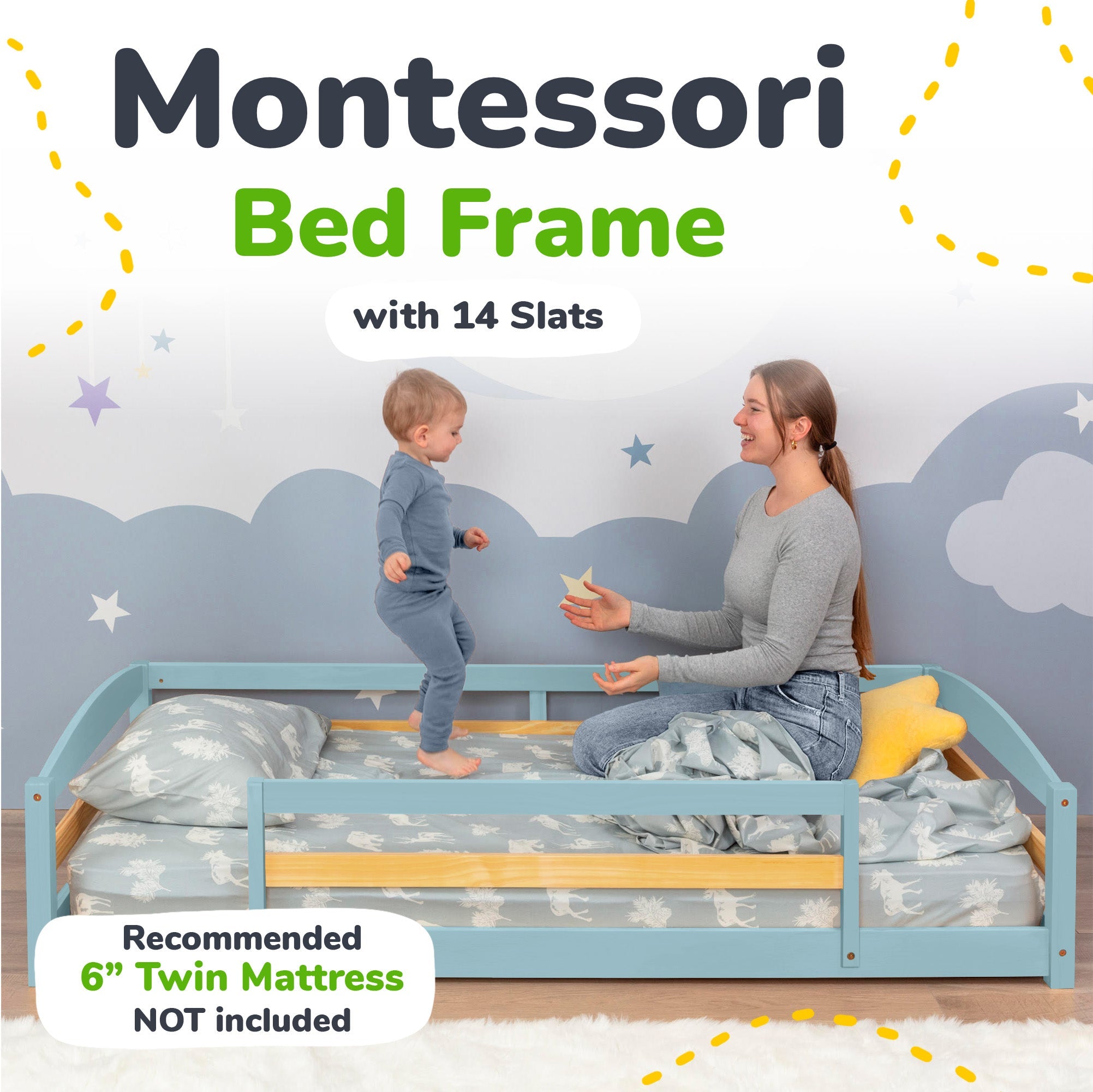 Twin Floor Bed with Safety Guardrails for Kids(Montessori Inspired)