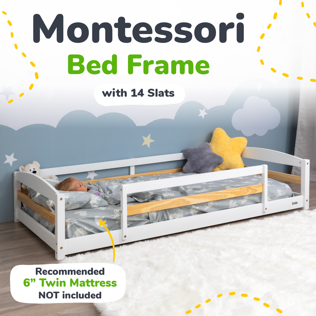 Twin Floor Bed with Safety Guardrails for Kids(Montessori Inspired)