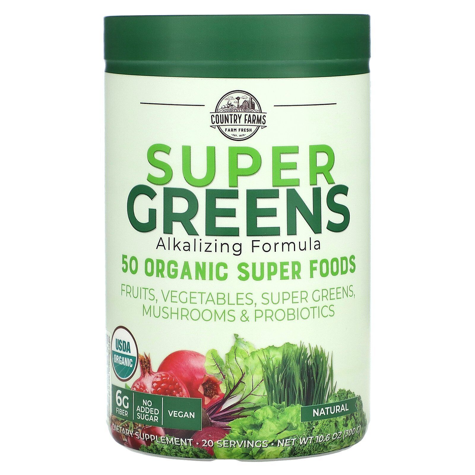 Country Farms Super Greens Getränkepulver, Natürlicher Geschmack, 10,6 Oz