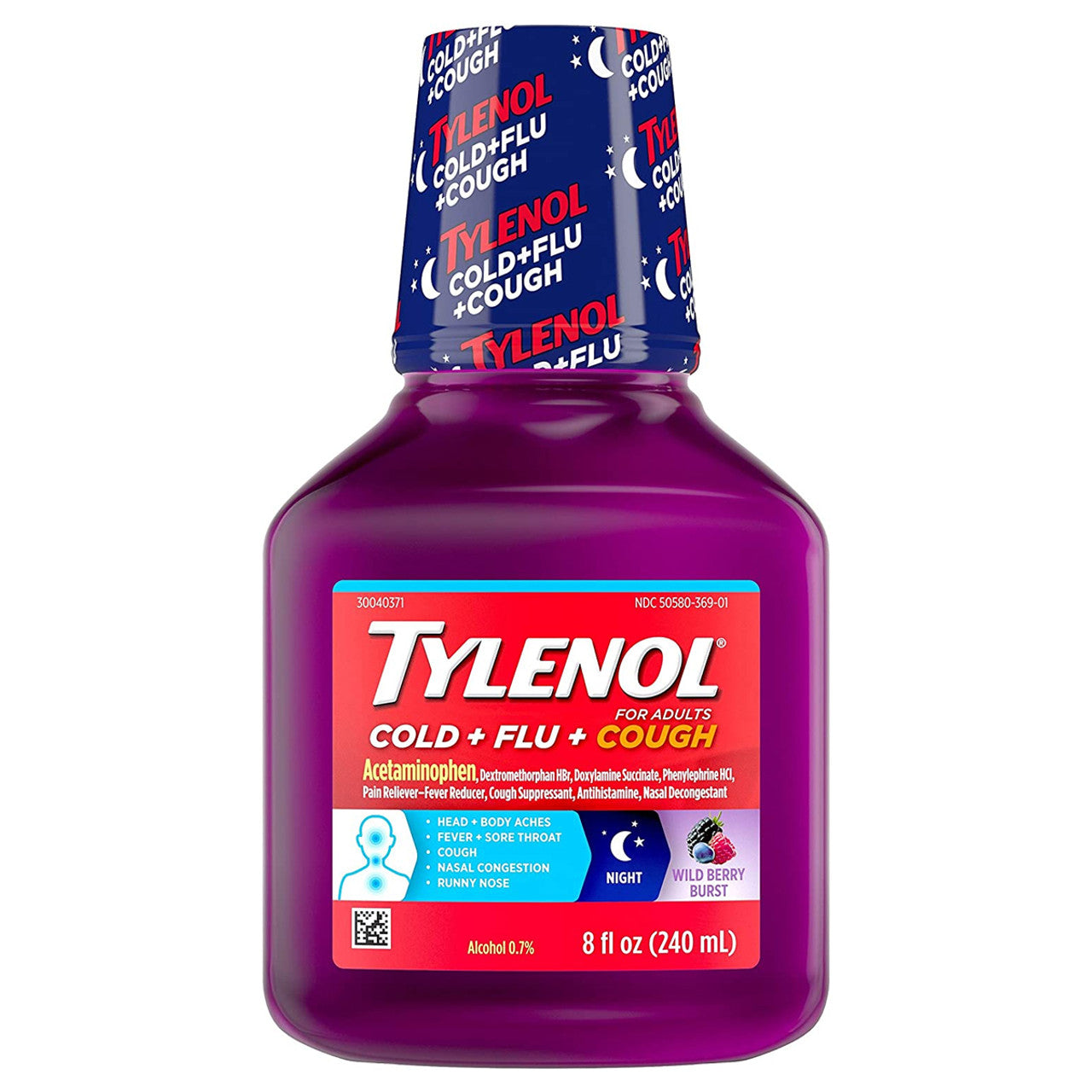 Tylenol Ftohje + Gripë + Kollë Natën Shije Frutash Pylli Lëng Për të Rritur, 8 Fl Oz