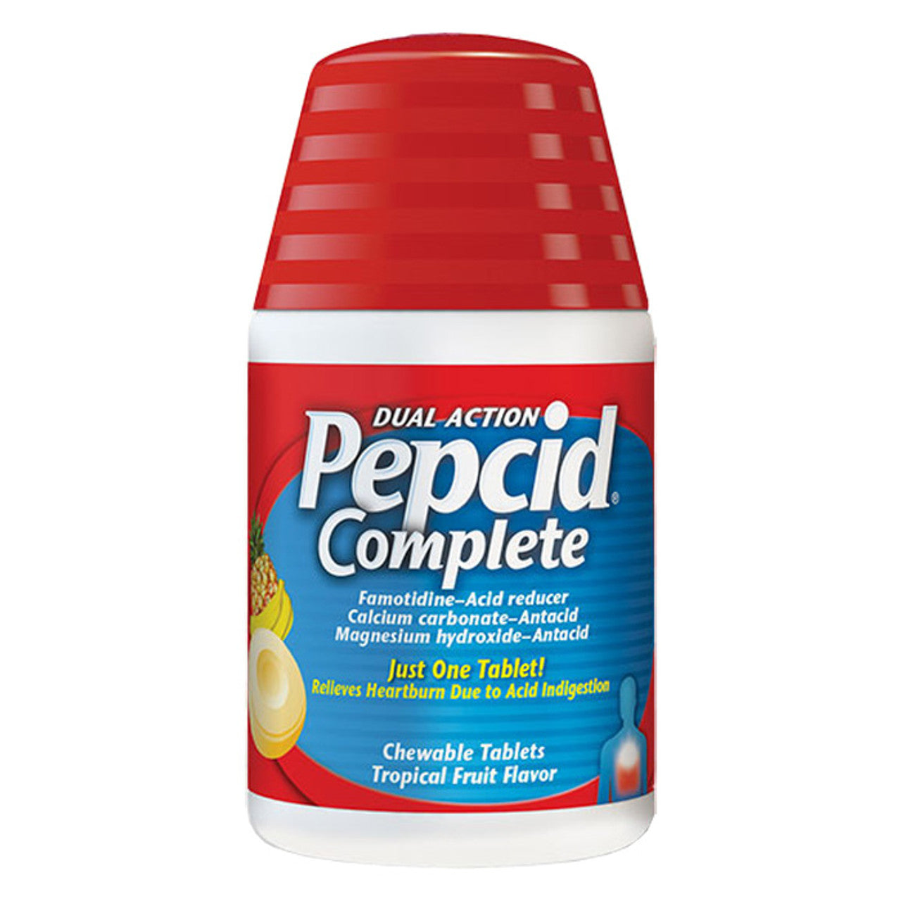 Pepcid Complete® Dual Action Säureblocker + Antazidum – Tropische Früchte (Kautabletten)