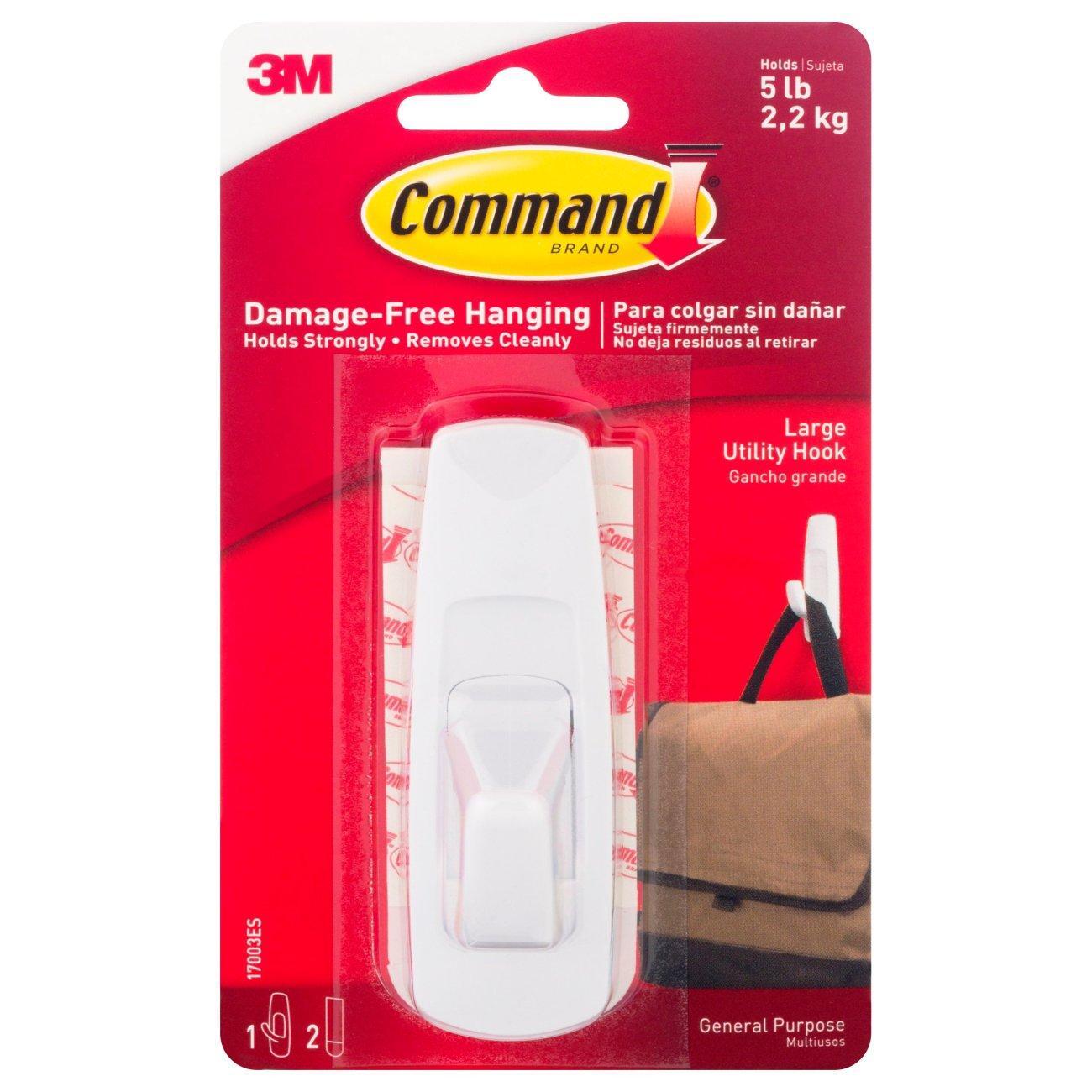 Shufitë e mëdha praktike Command, të bardha, 1 shufitë & 2 shirita – Varje në mur pa dëmtim, mban deri në 2.2 kg