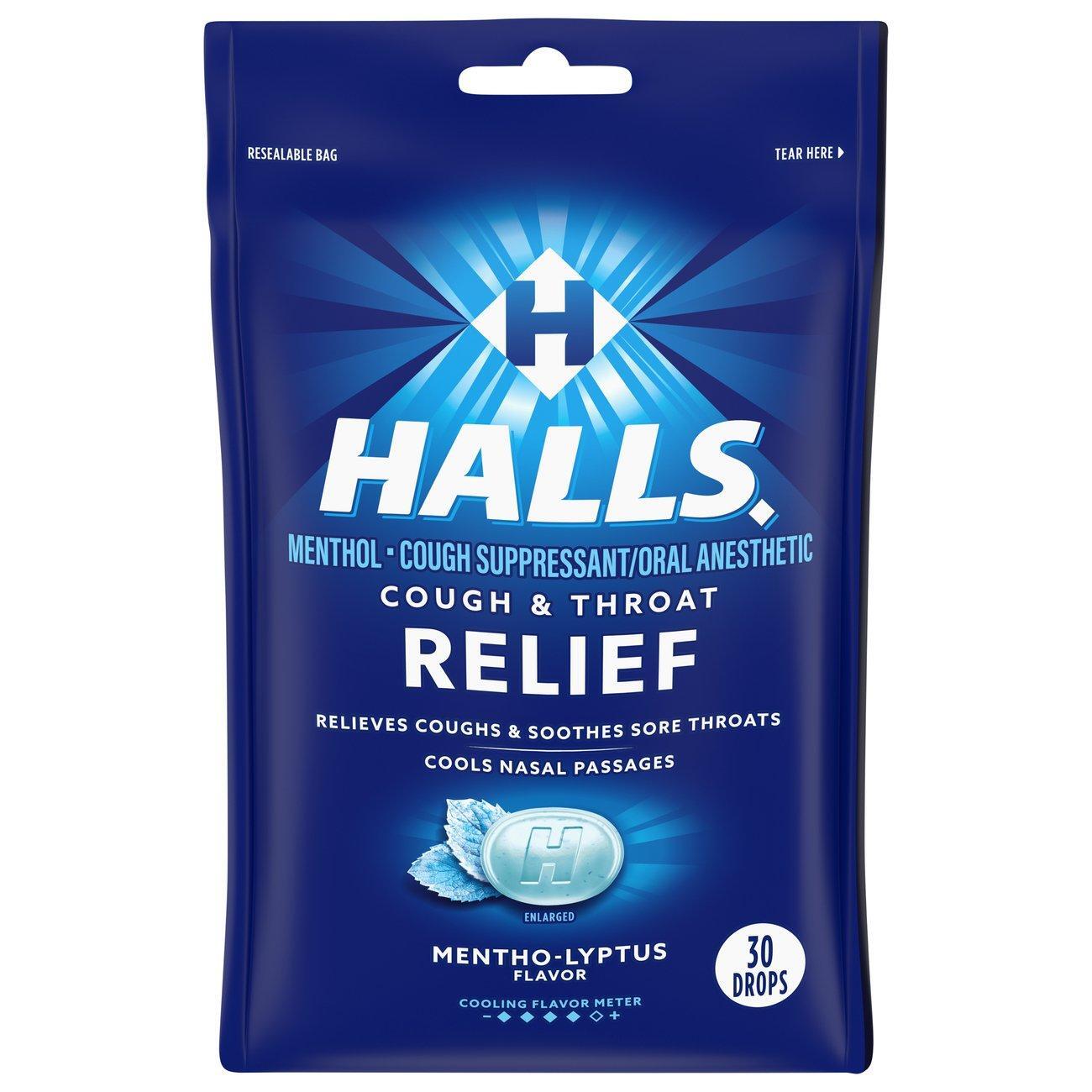 Halls Relief, Menthol, Hustenmittel/Lokalanästhetikum, Mentho-Lyptus Geschmack, 30 Lutschtabletten
