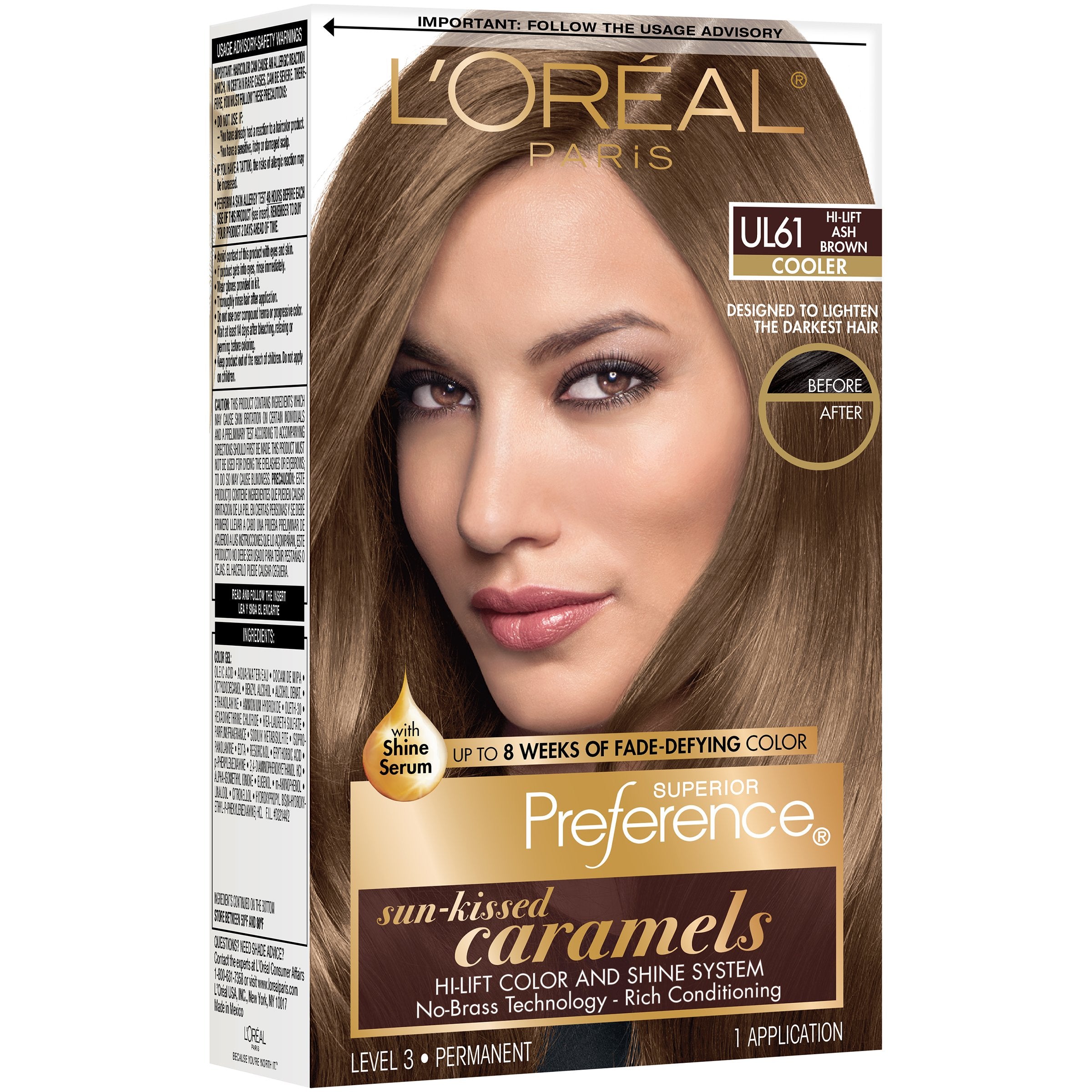 Superior Preference L'Oreal Paris Auswaschfeste Glanz-Dauerhafte Haarfarbe, UL61 Ultra Hellbraun Asch, 1 Kit