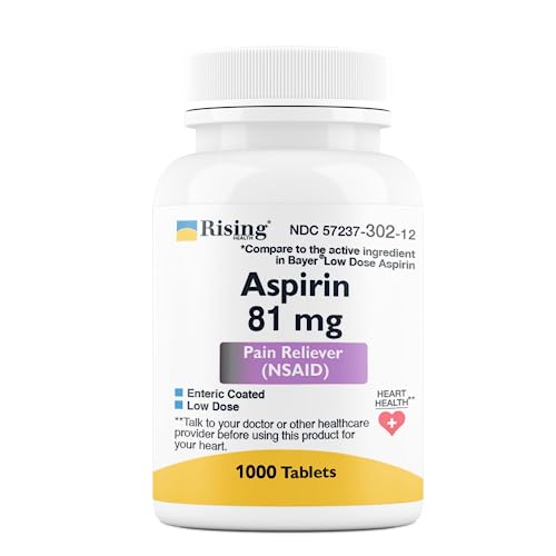 Rising Health Schmerzlinderung – niedrig dosiertes Aspirin 81mg für Erwachsene – Vergleichbar mit Bayers – magensaftresistente niedrig dosierte Aspirin-Tabletten – Schmerzmittel bei leichten Beschwerden und Schmerzen – Hergestellt in den USA
