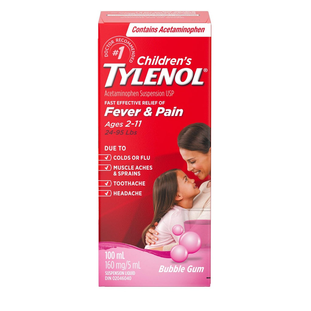 Tylenol Kinder-Suspension zum Einnehmen, flüssiges Schmerz- und Fiebermittel für Kinder bei Erkältungs- und Grippesymptomen, Aspirin-, Ibuprofen- und Alkoholfrei, Bubble Gum, 120 ml