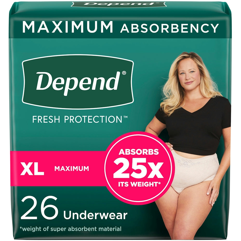Depend Fresh Protection Inkontinenz-Unterwäsche für Frauen, XL, 26 Stück – Maximale Saugfähigkeit