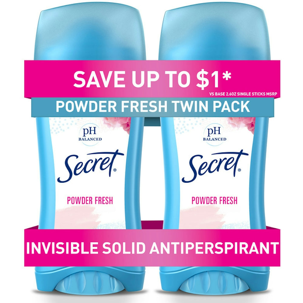 Antitranspirant dhe Deodorant i Solid i Padukshëm Secret, me Aromë Pluhuri, Paketë Dyshe, 2.6 Oz. Secili