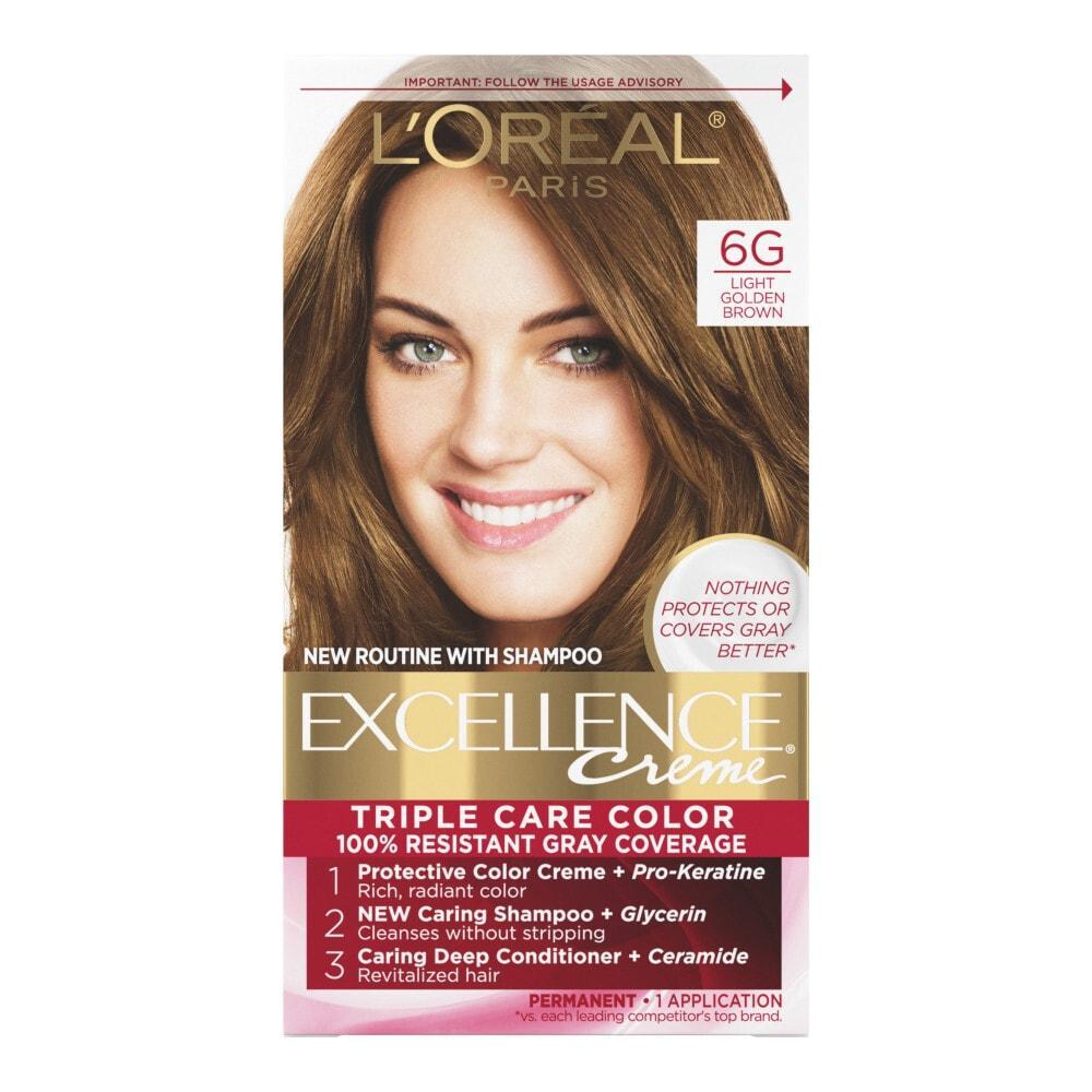 Bojë e Përhershme Për Flokë L'Oreal Paris Triple Protection Excellence - 6.3 Fl Oz - 6G Kafe e Çelur e Artë - 1 Set