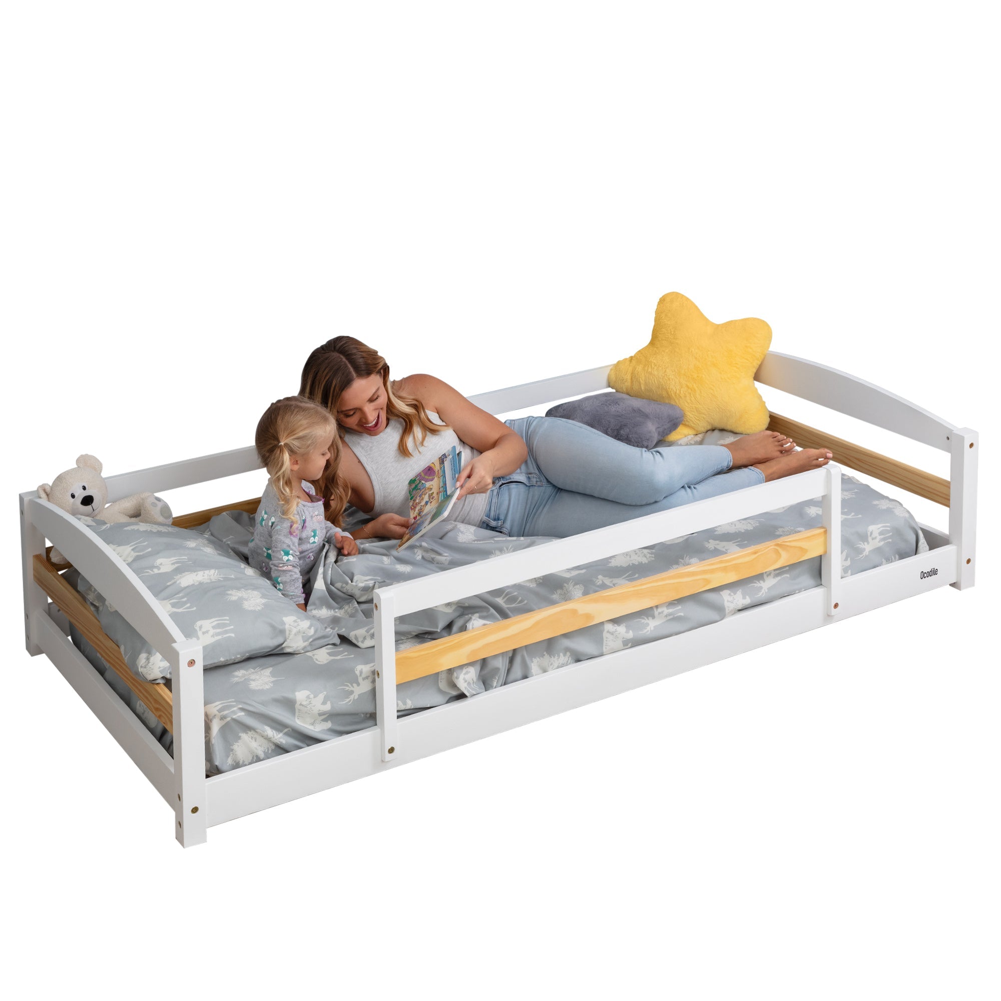 Twin Floor Bed with Safety Guardrails for Kids(Montessori Inspired)