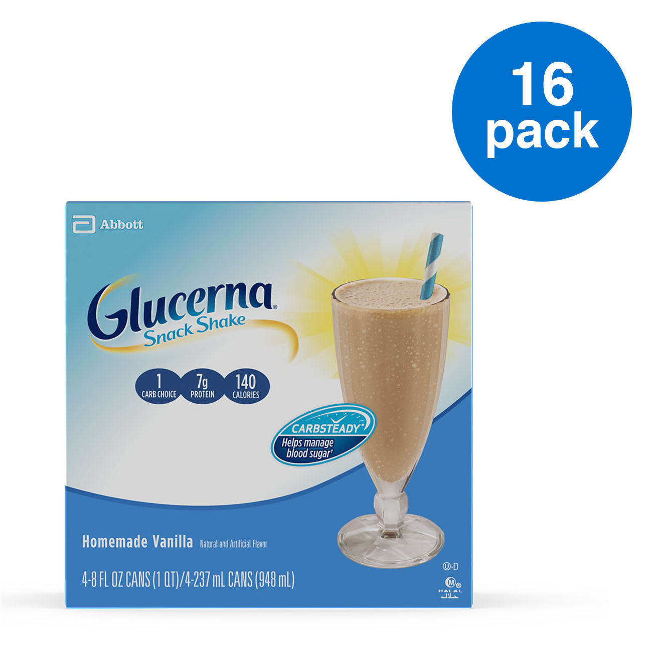 Glucerna Snack Shake Hausgemachte Vanille – 4 x 237ml Dosen