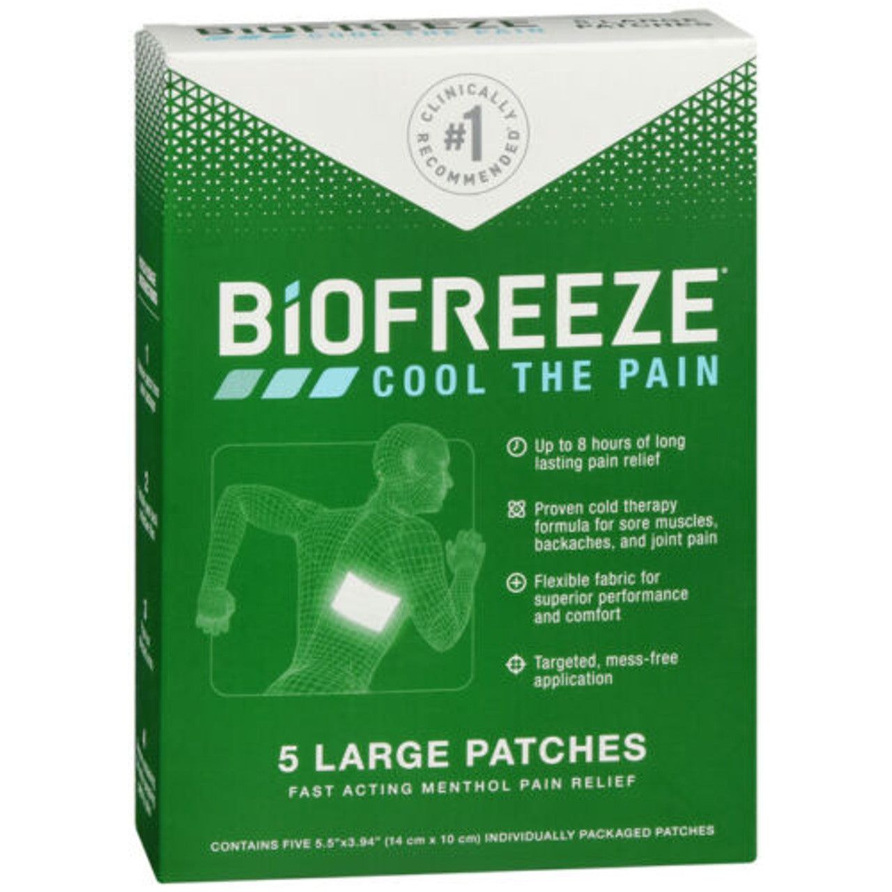 Biofreeze Schmerzlinderungspflaster – Groß – 5 Stück – 5 % Menthol Kühlformel