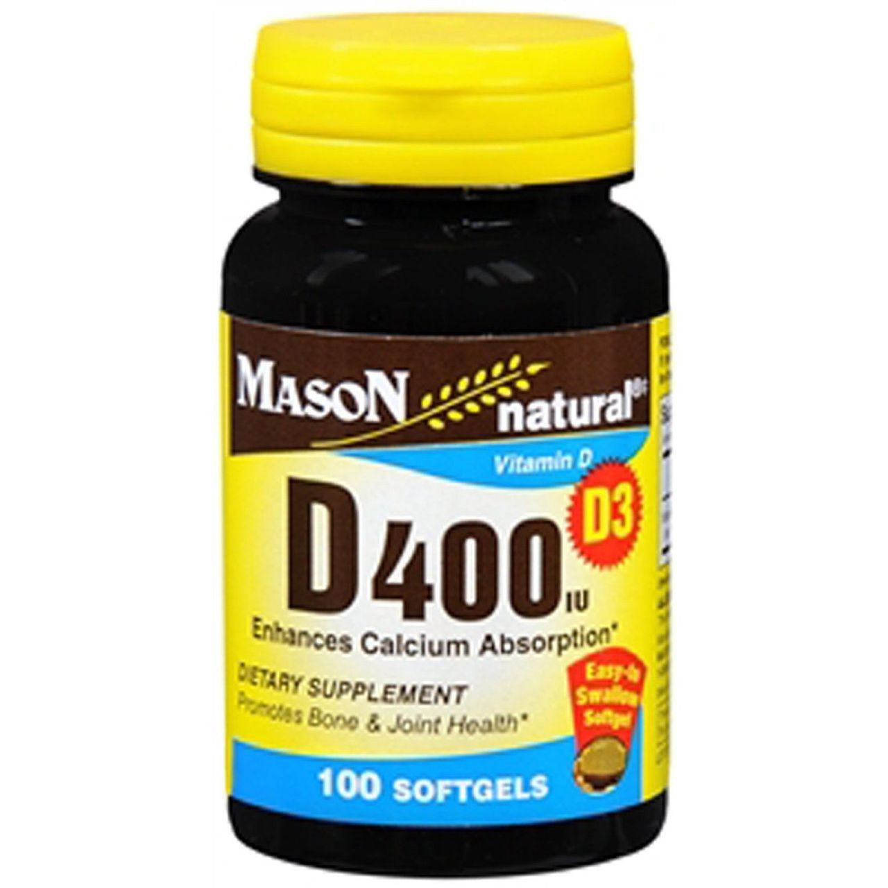 Mason Natural Vitaminë D3, 10 Mcg, 100 Kapsula të Buta