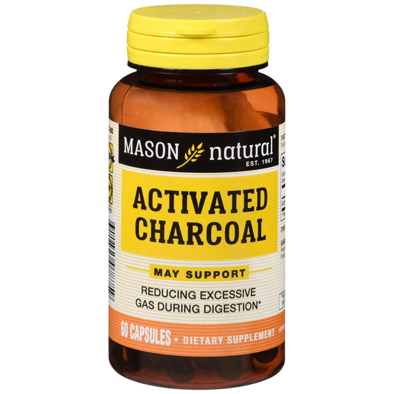 Mason Natural Aktivkohle aus Pflanzenkohle 260 mg Verdauungshilfe Kapseln 60