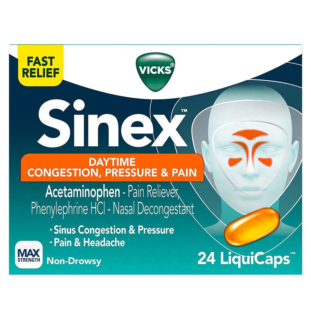 Vicks Sinex Schwere Nasennebenhöhlenentzündung Druck, Schmerz, Verstopfung LiquiCaps