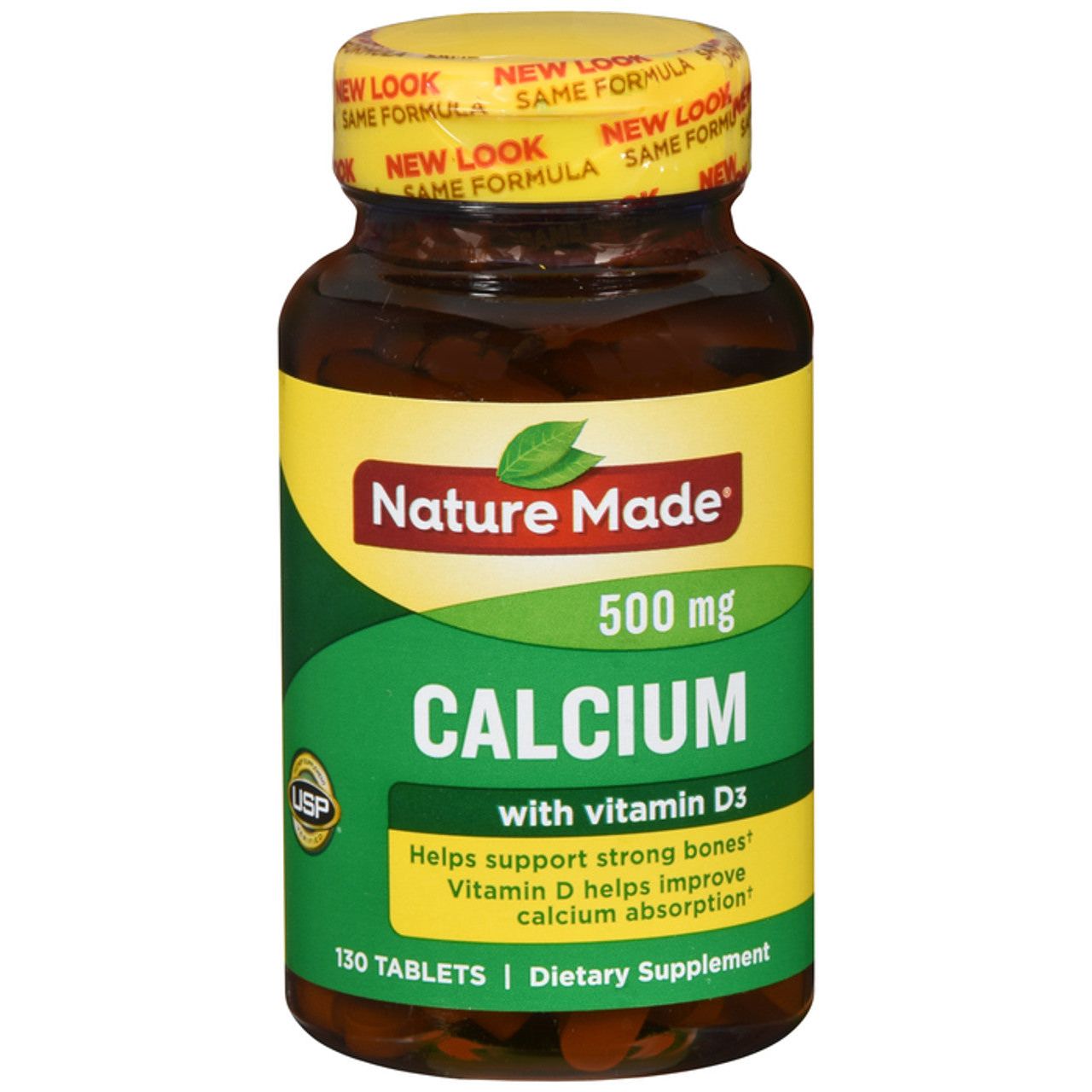 Nature Made Kalzium 500 mg, mit Vitamin D3 zur Unterstützung des Immunsystems, Tabletten, 130 Stück, hilft, die Knochenstärke zu unterstützen