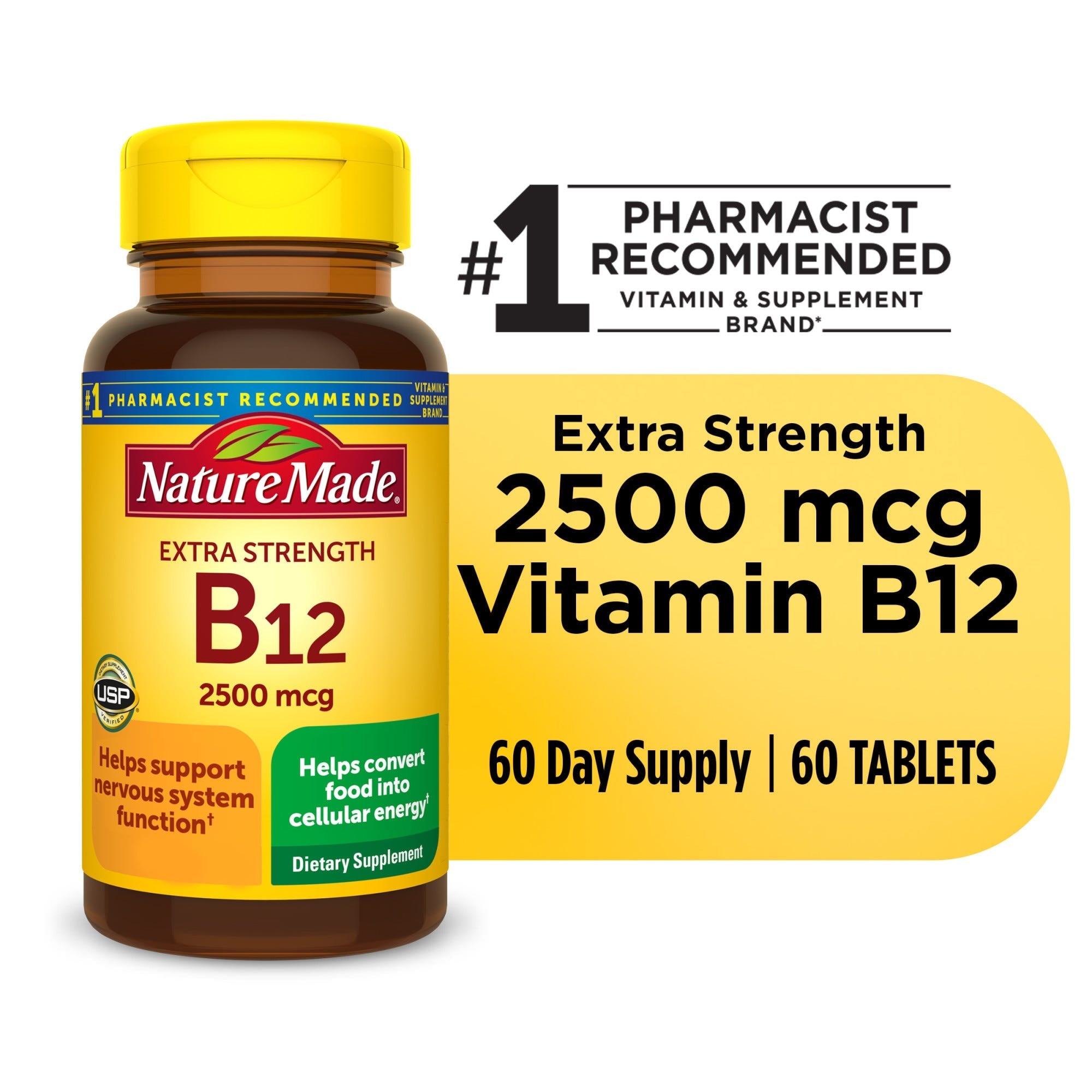 Nature Made Vitaminë B12 Me Fuqi Shtesë 2500 Mcg Tableta Për Mbështetjen e Metabolizmit të Energjisë - 60 copë
