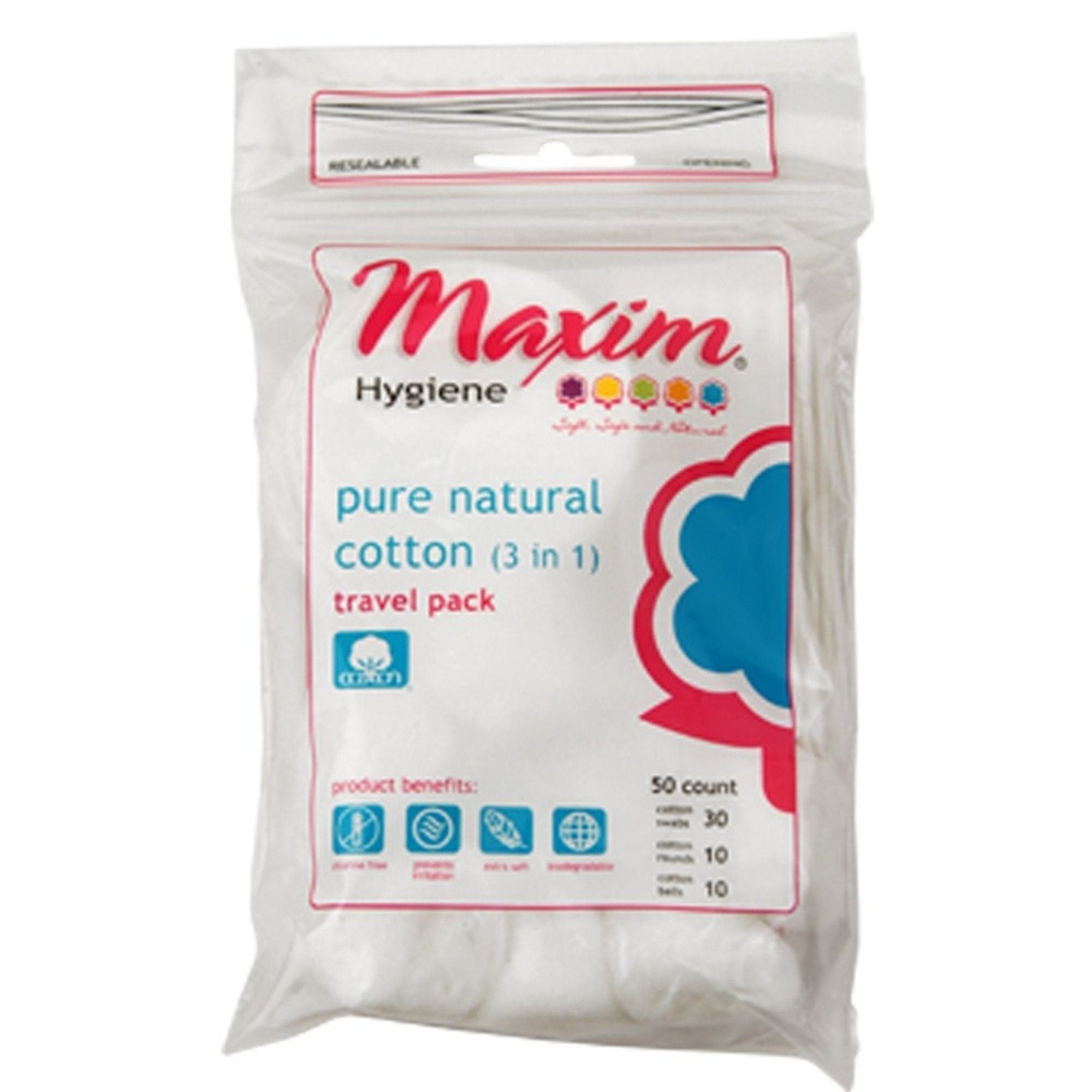 Maxim Hygiene Products Watte (3 In 1) Reine Natürliche Reisepackung