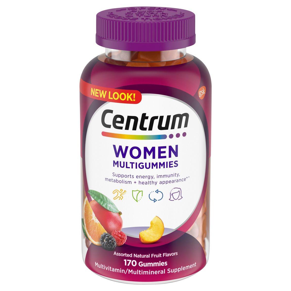 Centrum Frauen Multivitamin Gummis, 170 Stück – verschiedene Fruchtgeschmacksrichtungen, Energie, Immunität & Schönheitspflege