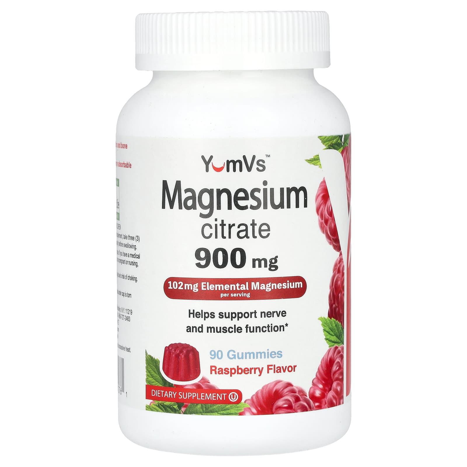 Yum-V's® Magnesiumcitrat Gummibärchen – Himbeere (900 mg, 90 Stück)