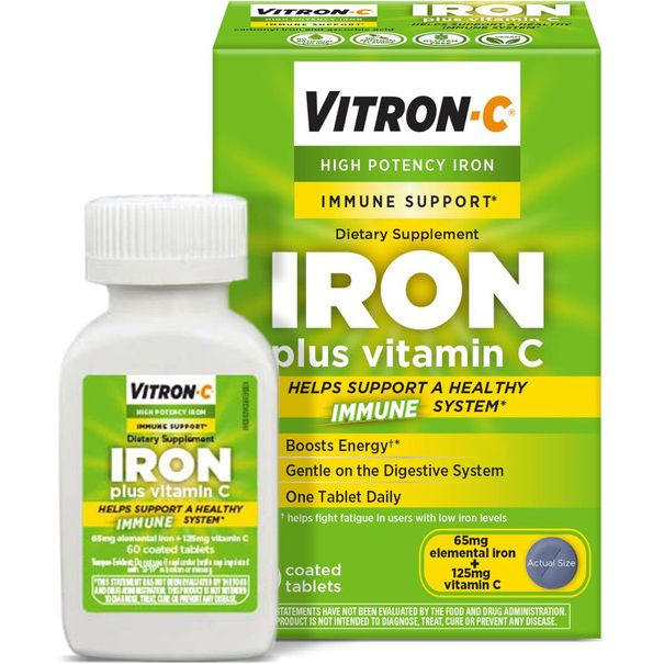 Vitron-C® High Potency Iron Supplement with Vitamin C – 60 Count
