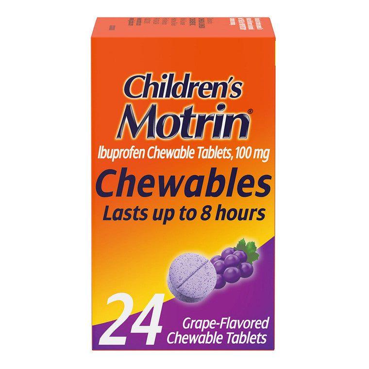 Kinder Motrin Kautabletten, Fiebersenkend & Schmerzlindernd, Traubengeschmack, 100 mg, 24 Stück