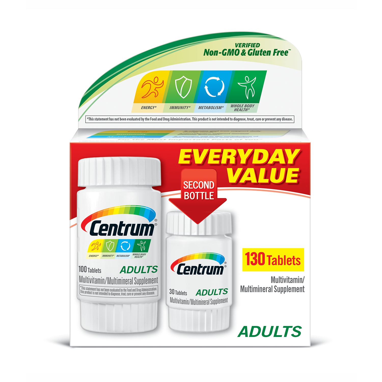 Centrum Erwachsene (130 Stück) Vollständige Multivitamin-/Multimineral-Nahrungsergänzungstabletten, Vitamin D3, B-Vitamine, Eisen, Antioxidantien