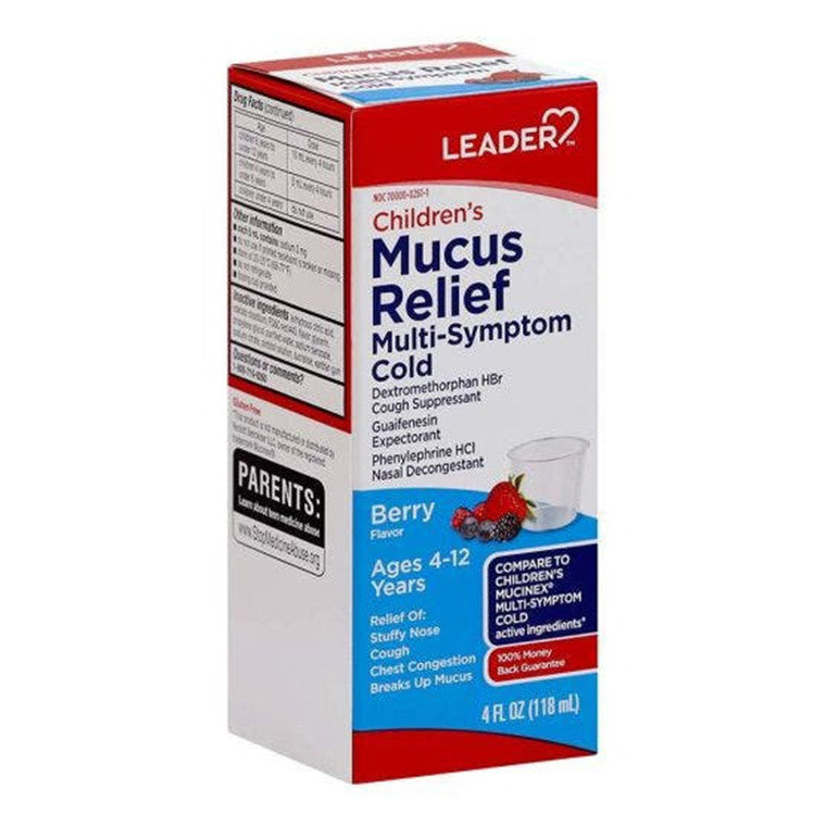 Leader Gesundheitspflege Kinder Flüssiger Schleimlöser Mehrfachsymptom-Erkältung, 4 Oz
