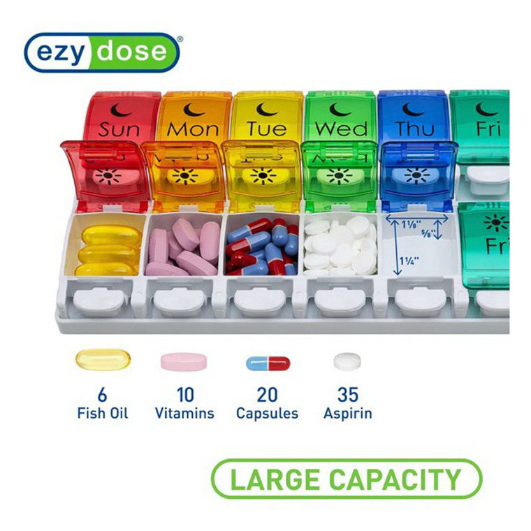 Ezy Dose 7-Tage-Pillendose AM/PM, große Drucktaste – Wöchentlicher Medikamentenplaner