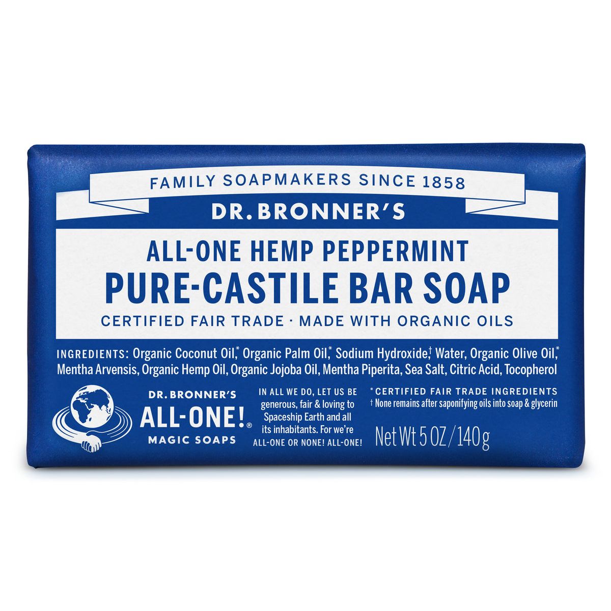 Dr. Bronner's Bar Soap, Pure Castile, All-One Hanf, Pfefferminz 140g