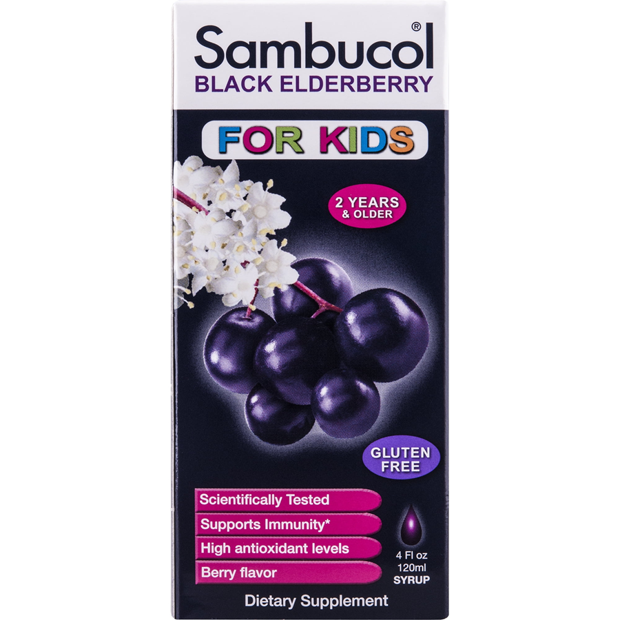 Sambucol Elderberry i Zi, me Shije Frutash, Për Fëmijë, Shurup 120 ml