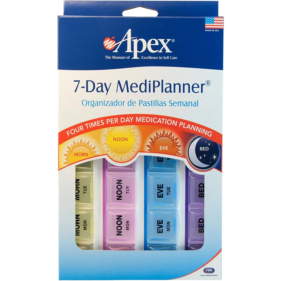 Apex 7-Tage MediPlanner Pillendose, 4 Tageszeiten (Morgen, Mittag, Abend, Nacht)
