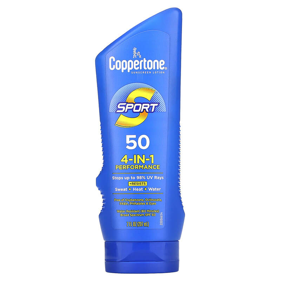 Locionë diellore Coppertone Sport me spektër të gjerë, SPF 50, me performancë 4 në 1, 7 fl oz