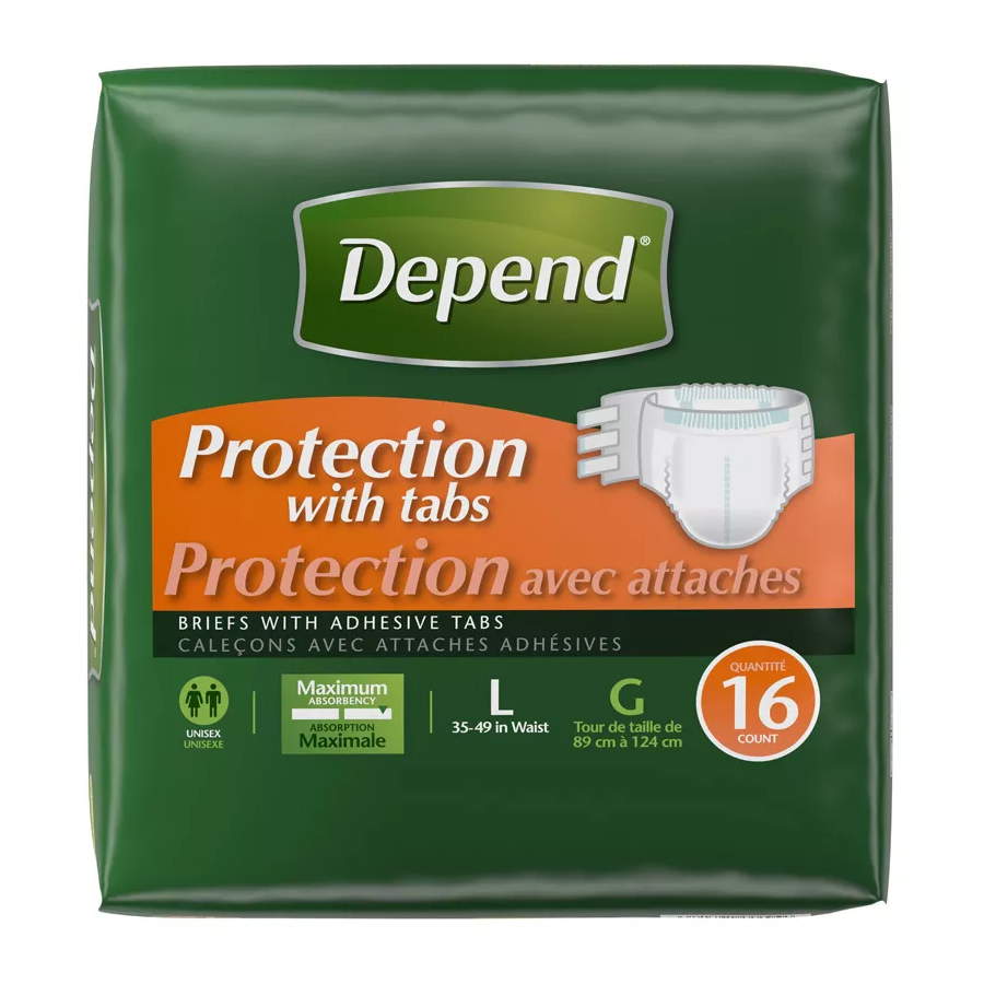Depend Fresh Protection Inkontinenzwindeln mit Laschen, maximale Saugfähigkeit, Größe L – 16 Stück