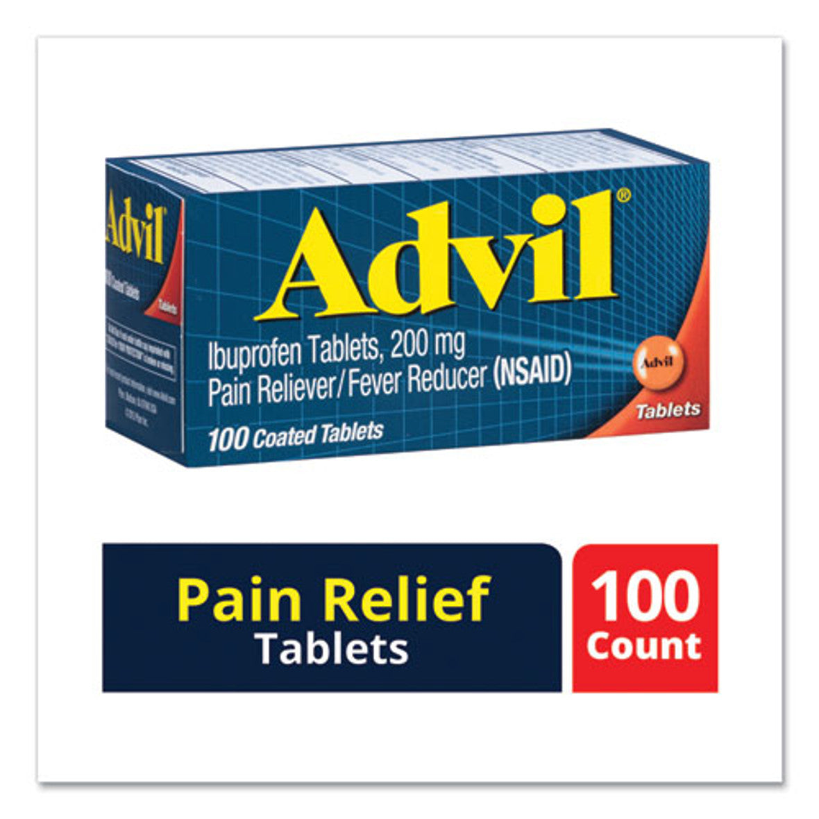 Tableta Advil Ibuprofen, 200 mg, Lehtësues Dhimbjesh/Ulës Temperaturash, 100 copë