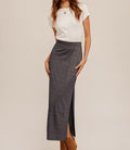 Lurex Jersey Slit Hem Maxi Skirt - Navy