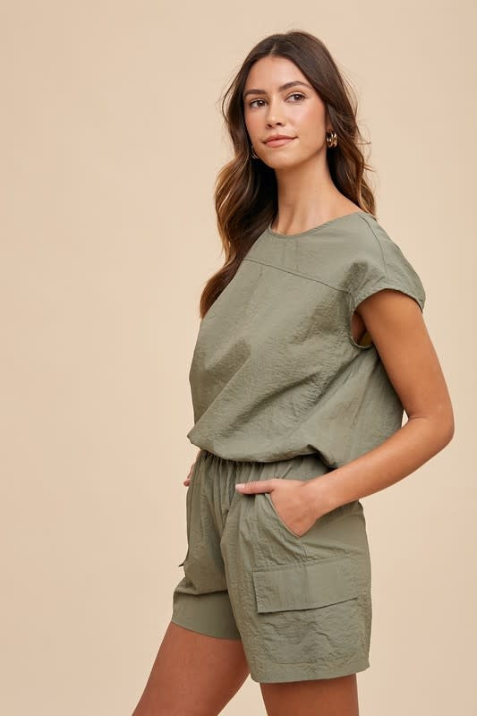 Utility Sportive Top & Cargo Shorts Set - Olive
