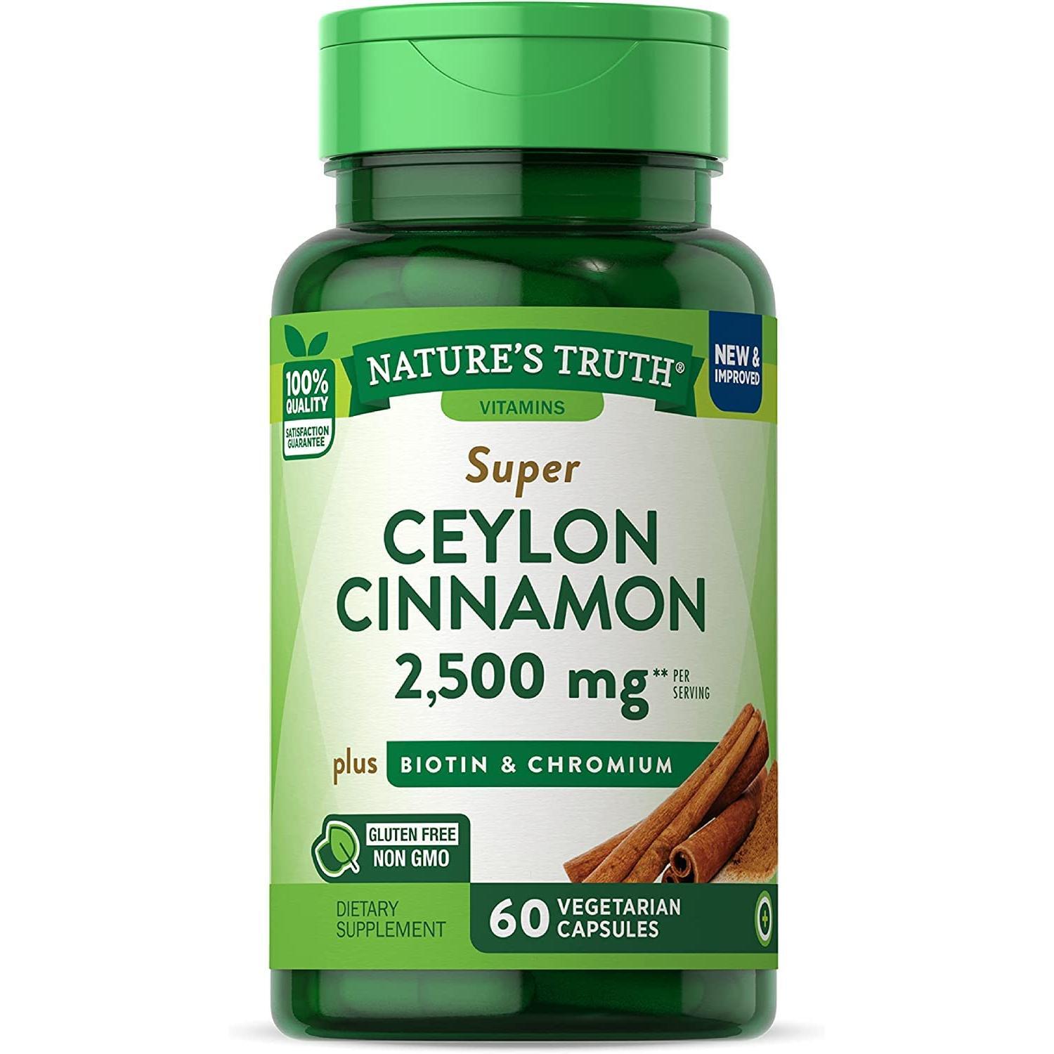 Nature's Truth Super Kanellë Ceiloni 2,500mg Plus Biotinë & Krom Kapsula Vegjetariane 60copë