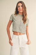 Patterned Fabric Top With Tank Top - Sage