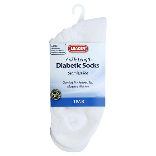 Leader™ Diabetiker-Knöchelsocken – Weiß, Größe L (1 Paar)