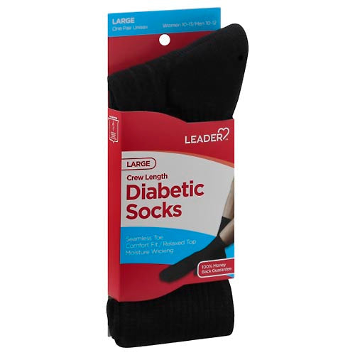 Leader Diabetiker Socken Crew Schwarz Groß - 1 Paar