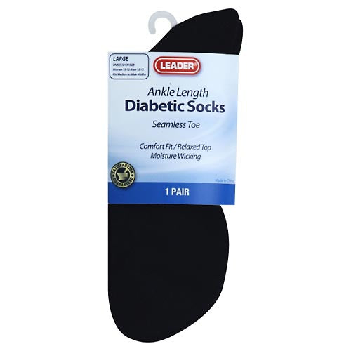 Leader Diabetiker-Socken Knöchel Schwarz Groß - 1 Paar