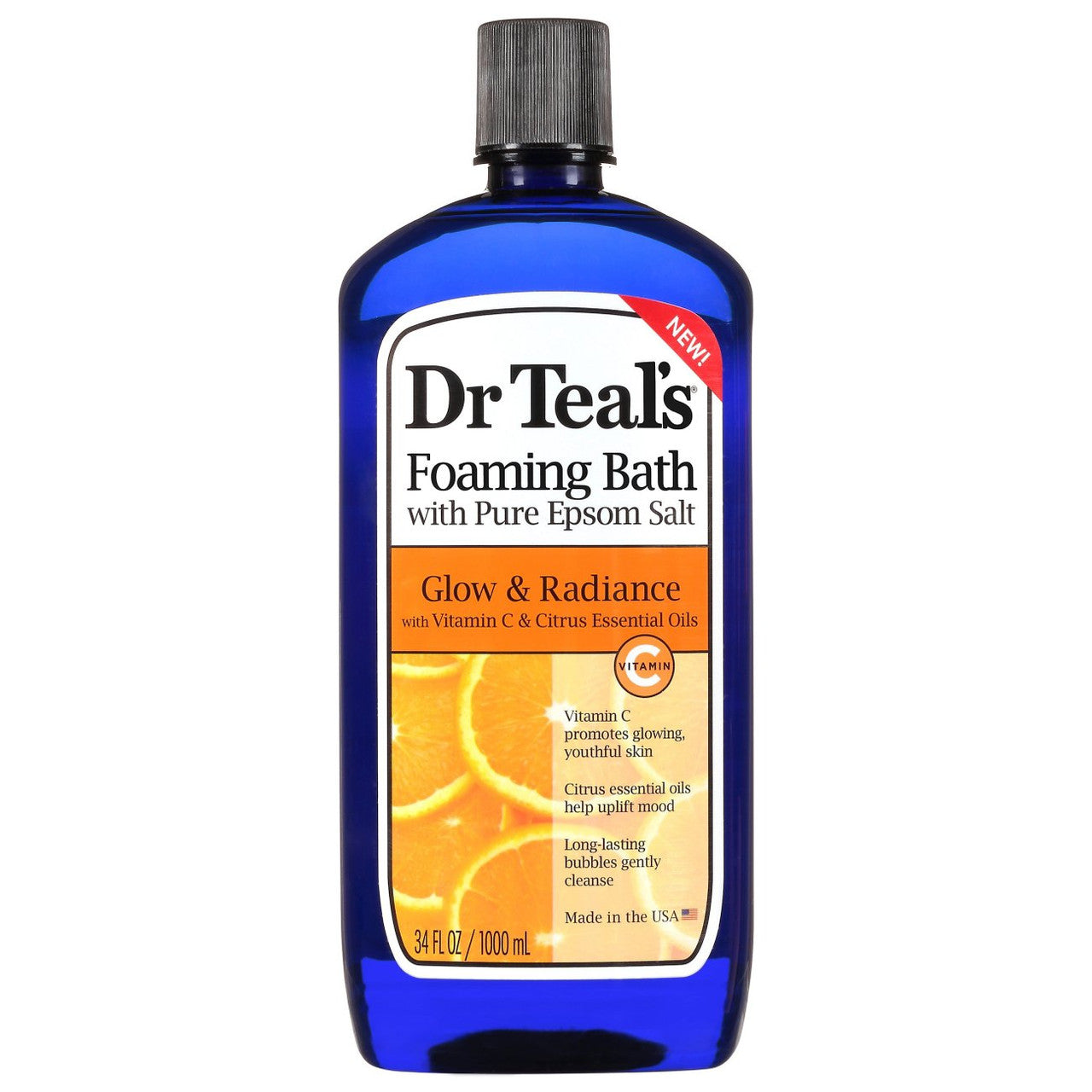 Banjë shkumëzuese Dr Teal's Glow Radiance me kripë Epsom të pastër, shishe 1 litër