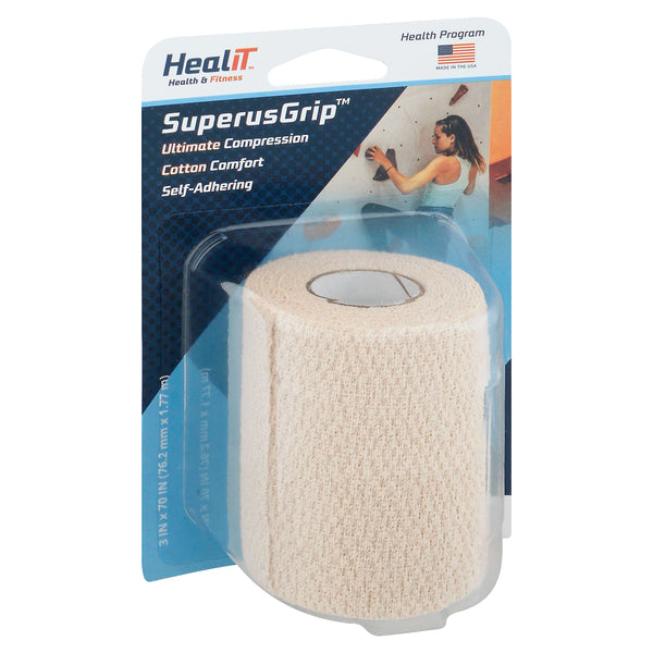 Healit SuperusGrip Ultimativer selbsthaftender Kompressionswickel, 100% Baumwolle, Beige, 7,5 cm x 178 cm