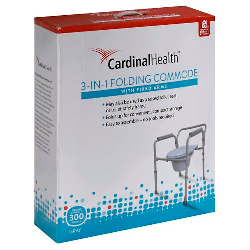 Cardinal Health, Toilettenstuhl, 3-in-1, mit festen Armlehnen, zusammenklappbar, Grau