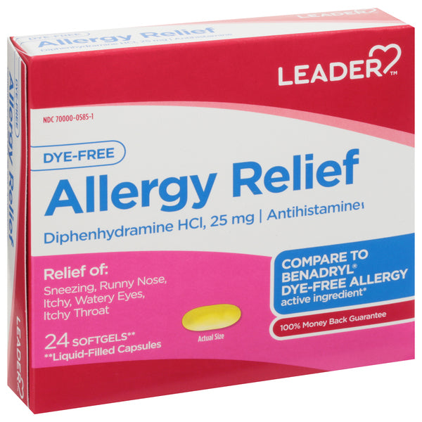 Leader kundër Alergjisë, Pa Ngjyra 25mg Difenhidraminë HCl, 24 Kapsula të Buta
