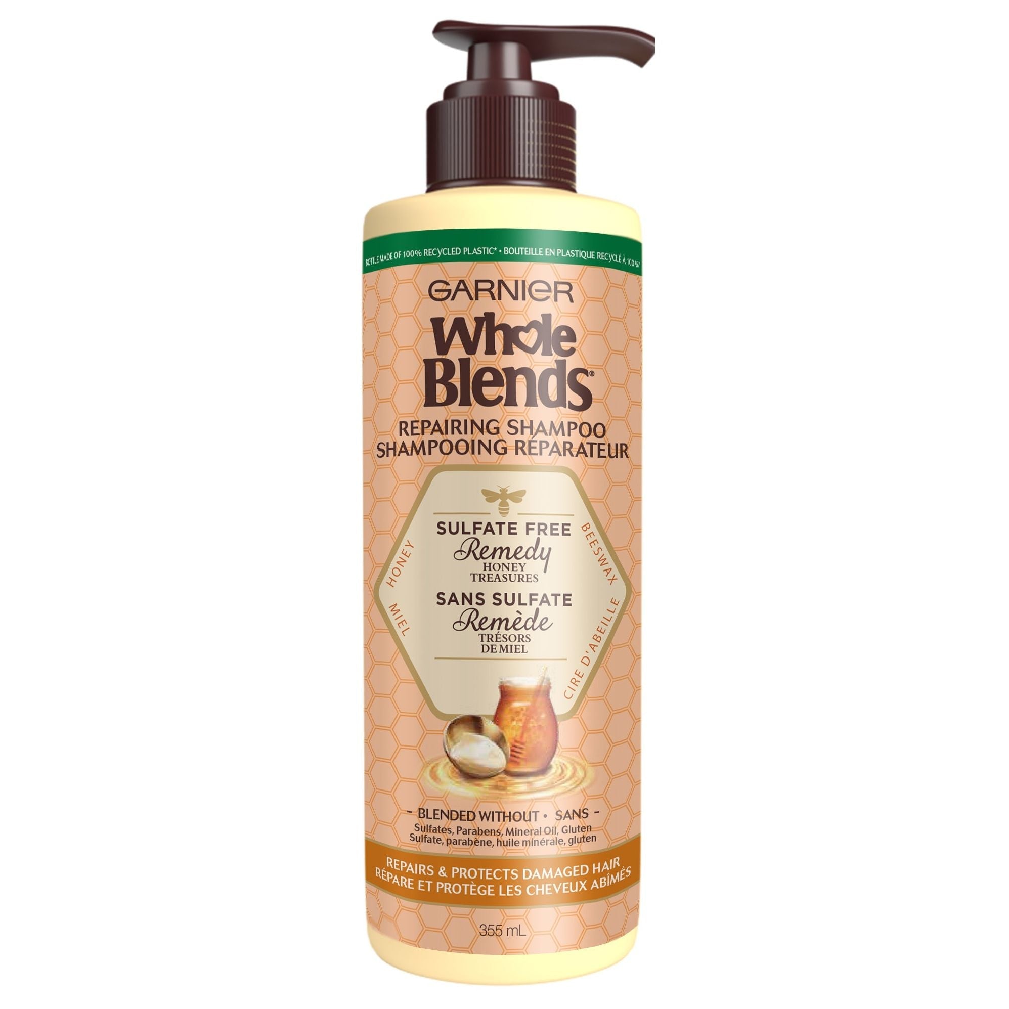 Garnier Whole Blends Sulfate Free Remedy Honig Shampoo für sehr geschädigtes Haar, 370 ml