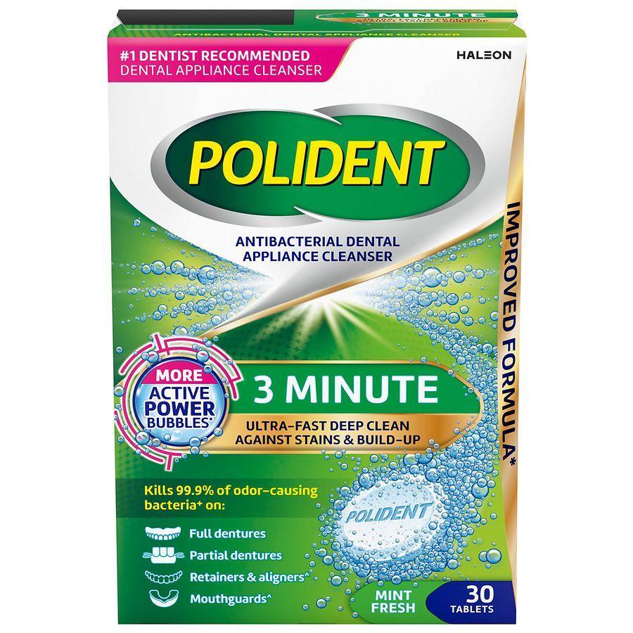 Polident Antibakterieller Reiniger für Zahnprothesen, Minzfrisch, Tabletten