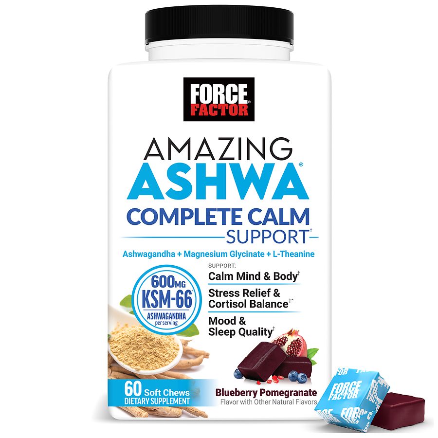 Force Factor Amazing Ashwa Advanced Soft Chews Heidelbeer-Granatapfel