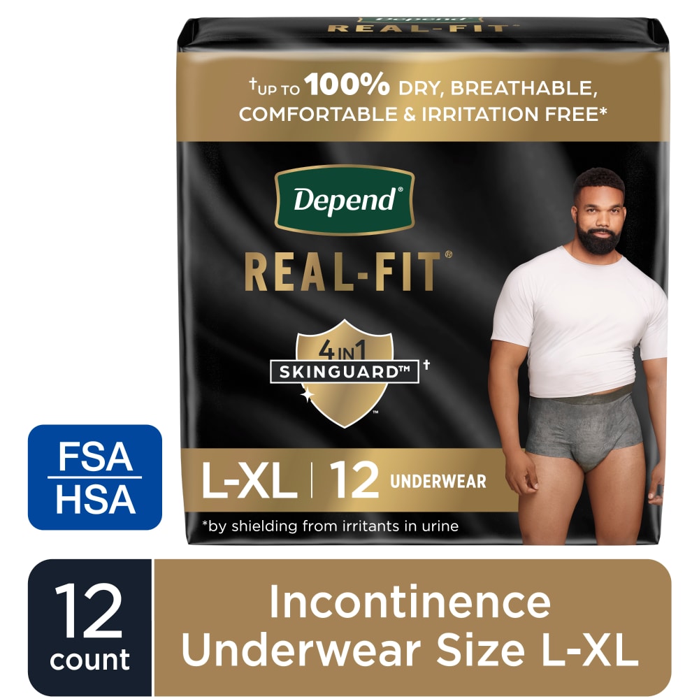 Depend Real Fit Unterwäsche für Männer Maximale Saugfähigkeit L-XL 12 Stück